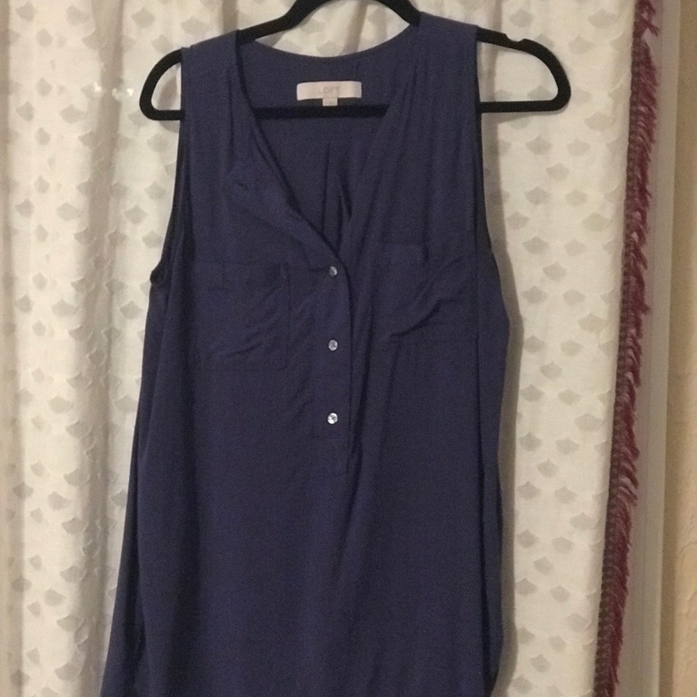 LOFT Pocketed Henley Shell Top, Bridge Blue